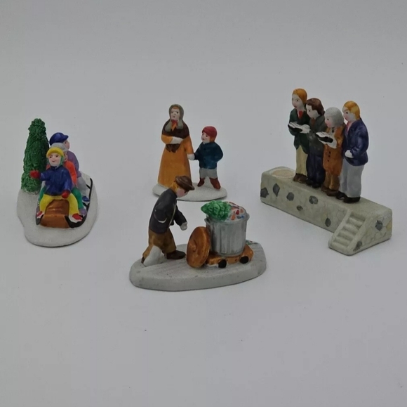 Lemax Other - Lemax Christmas Village Figurines, Lot of 4, Singing Sledding Sweeping Walking
